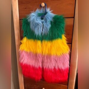Mini Boden furry rainbow stripe vest